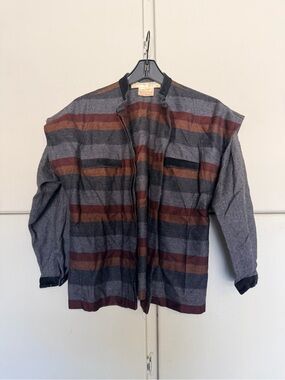 Vintage Joanie Char Wool Leather Trim Jacket Gray Burgundy Size 6